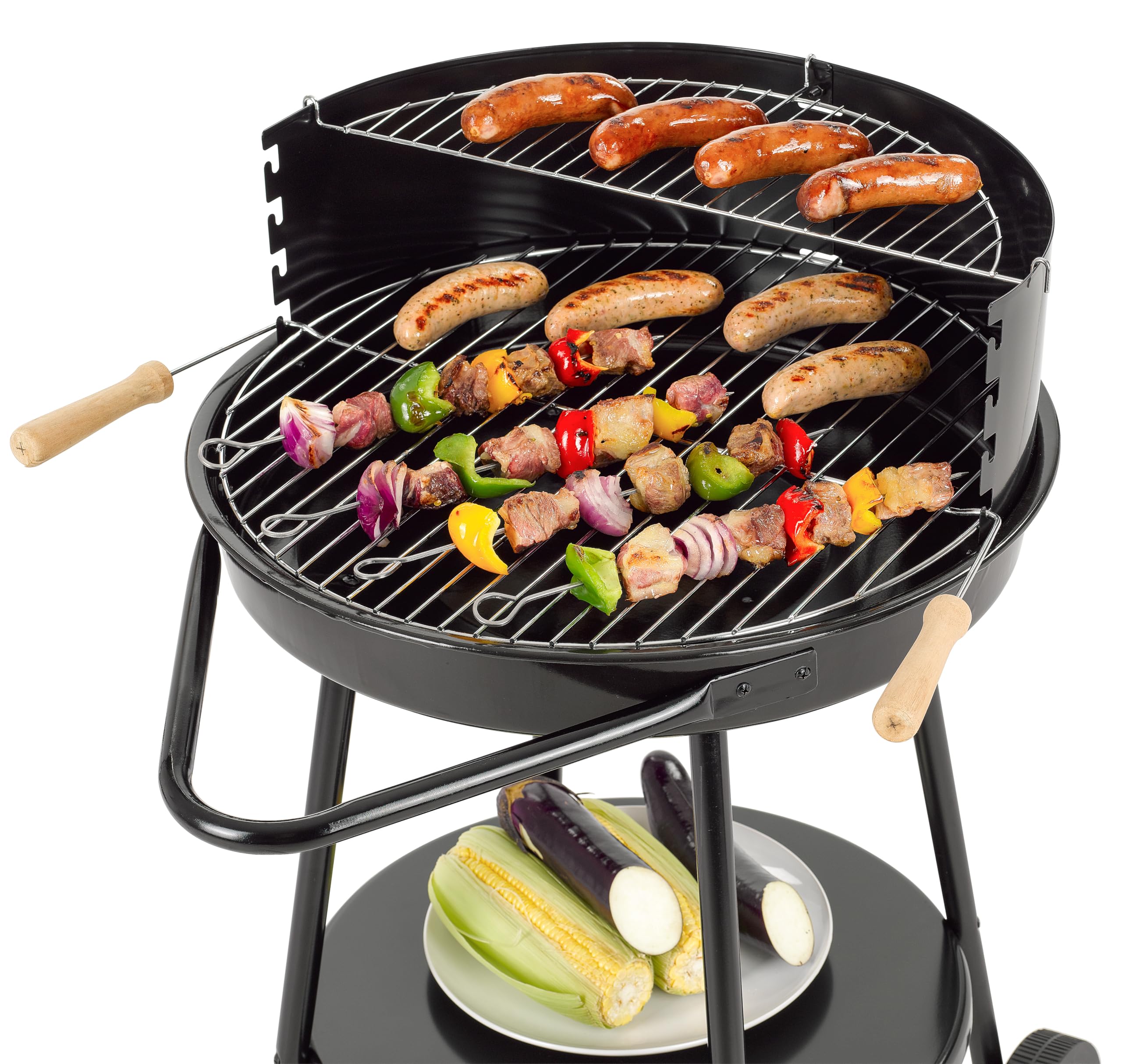 tepro Holzkohle-Rundgrill, mit Ablagefläche und Räder, inklusive Grill- und Warmhalterost, Maße circa 52 x 52 x 81 cm
