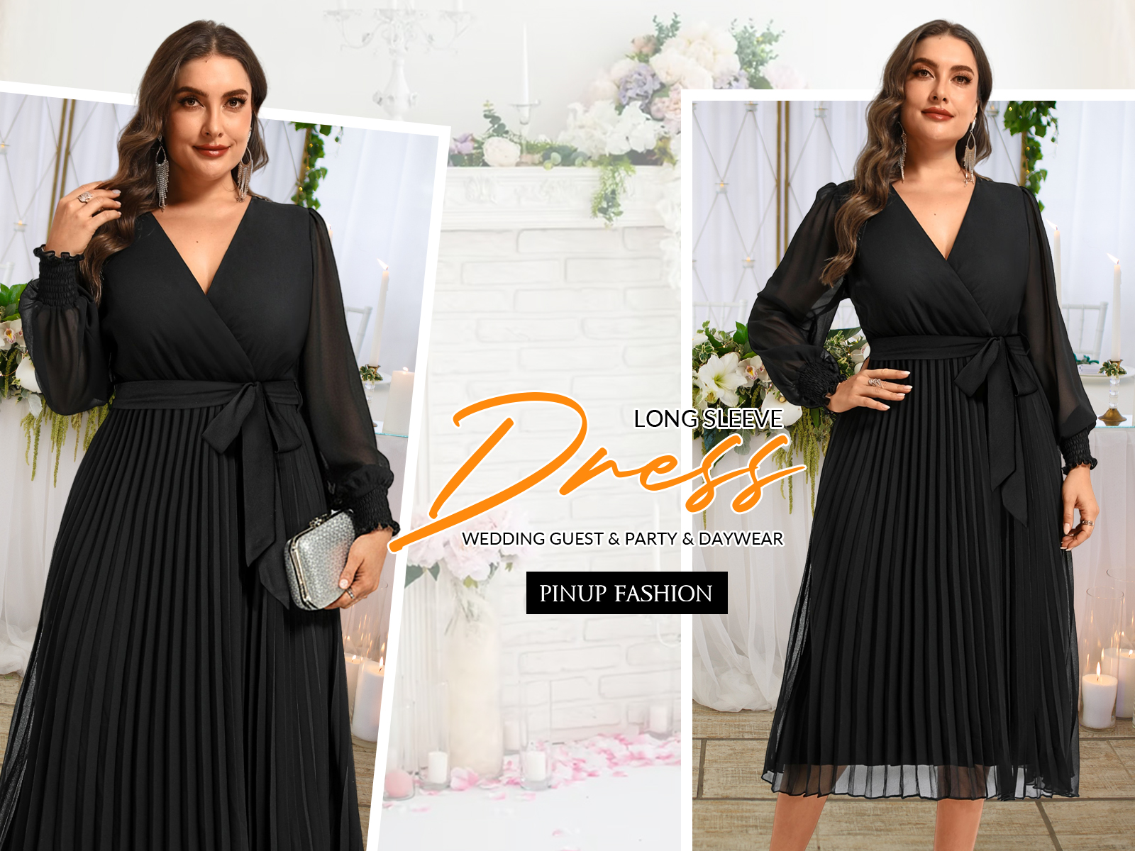 Pinup Fashion Black Plus Size Wedding Guest Fall Formal Cocktail Dress