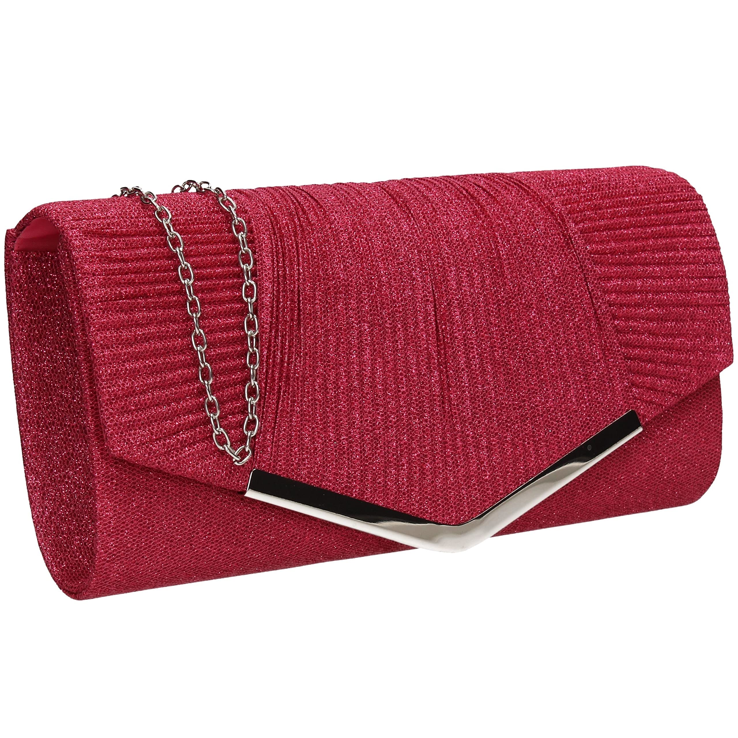 SwankySwans Emma Womens Sparkly Shiny Party Prom Wedding Evening Clutch Bag Purse (Fuchsia)