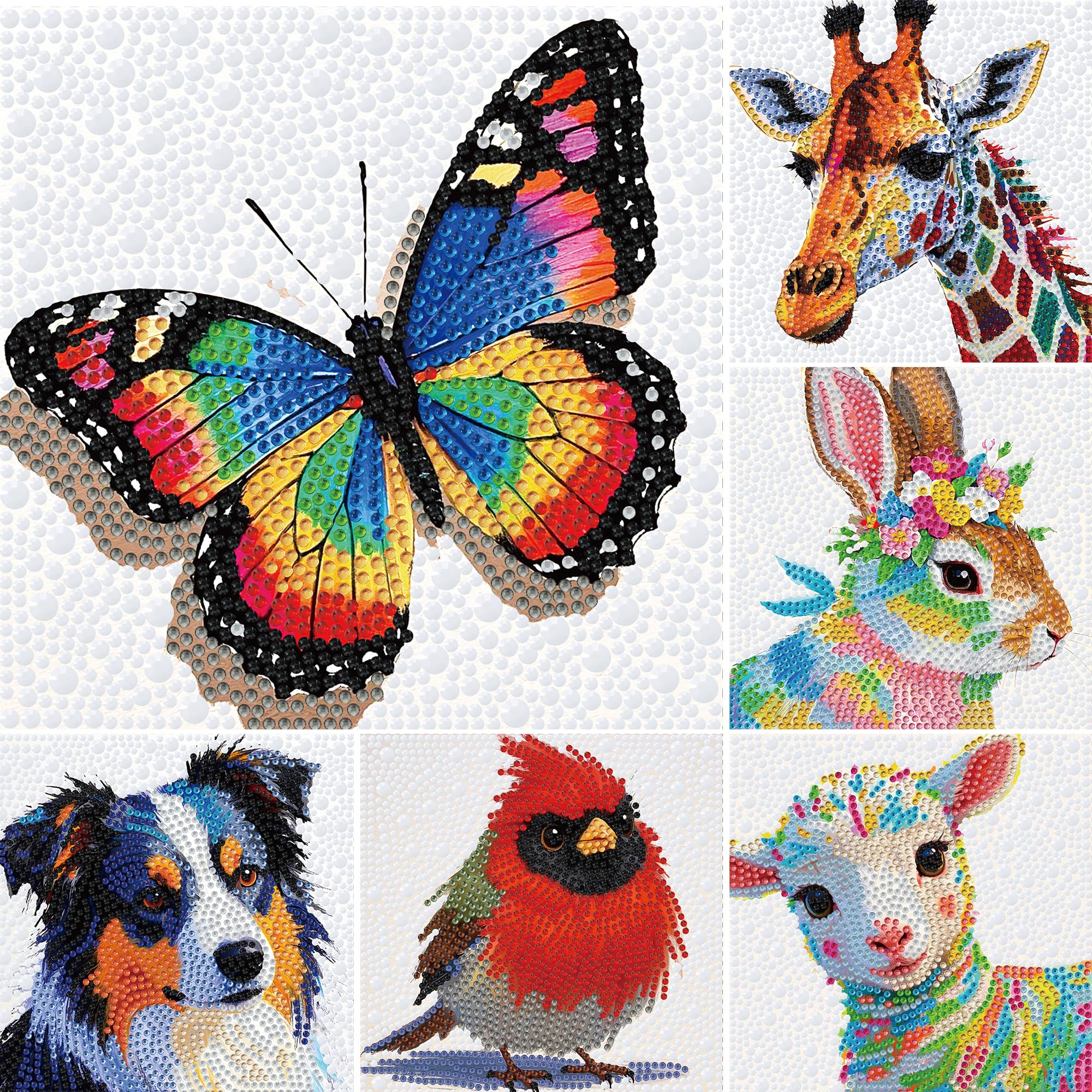 lesaonsy Diamond Painting Art Kit for Kids, 6 Pack Set Diamond Art Kits for Boys & Girls, 6 inches DIY Gem Art Craft Gift - Dog, Rabbit, Giraffe,