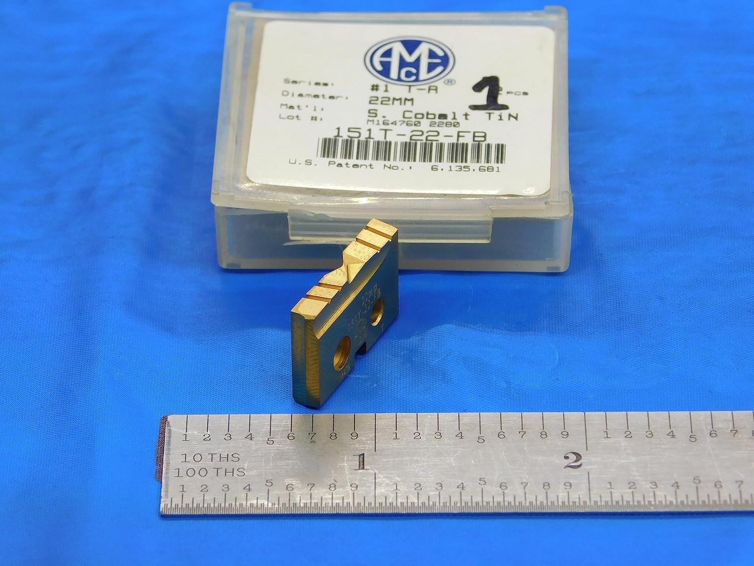 1pc AMEC 22mm Series #1 T-A 151T-22-FB TiN S. Cobalt Flat Bottom Spade Insert - DE1049AA3
