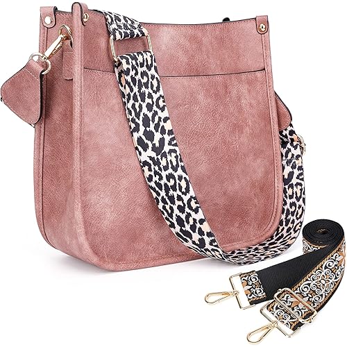 HKCLUF Crossbody Bags for Women Trendy Vegan Leather Hobo Handbags With 2PCS Adjustable Guitar Strap Shoulder Bucket Bags