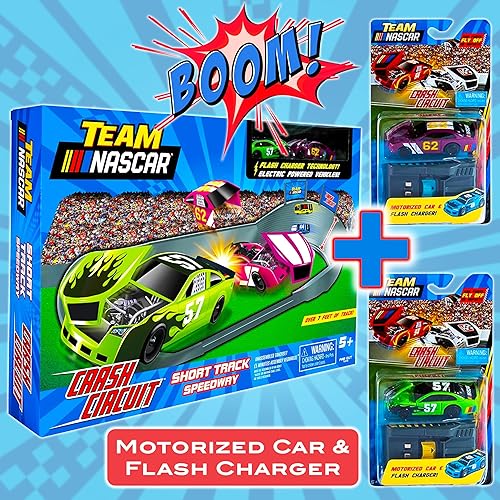 Miniatura 2 de Juego de pistas de carreras de coches de ranura NASCAR Crash Circuit Short Track 2 autos eléctricos con Cargadores Flash Pistas de carreras