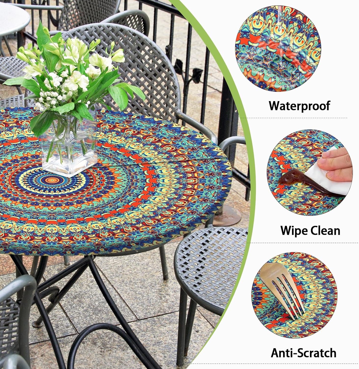 Outdoor Tablecloth with Umbrella Hole, Bohemian Ethnic, 44"-48" image 5