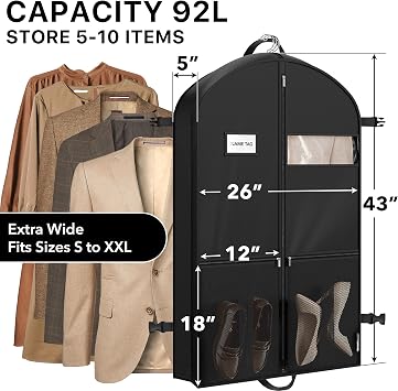 Simple Houseware 43'' Travel Garment Bag with Pockets for Suits, Dresses, Coats, Heavy Duty 300D Polyester