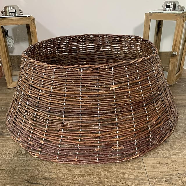 Snow White 70CM X 28CM Willow Wicker Christmas Tree Skirt In Dark Brown