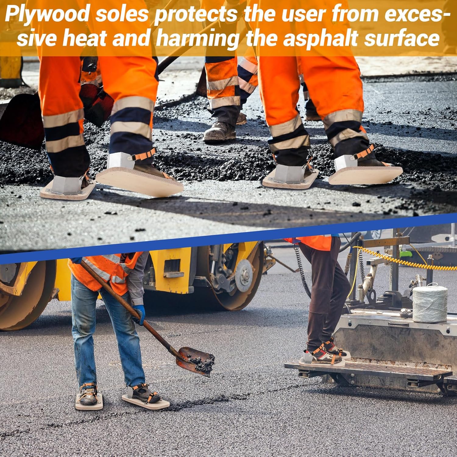 Chicingyou Asphalt Shoes Galvanized Steel with Wooden Soles and Adjustable Nylon Elastic Straps for Tamping and Compacting Hard to Reach Areas