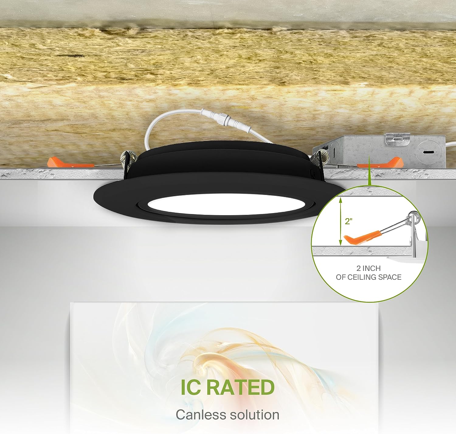 ASD 6 Inch Gimbal LED Recessed Light, 15W 1230Lm, 2700K/3000K/3500K/4000K/5000K Selectable, Directional Adjustable Lighting, Dimmable Swivel Ceiling Lights, Airtight IC Rated, UL Listed, Black, 6 Pack