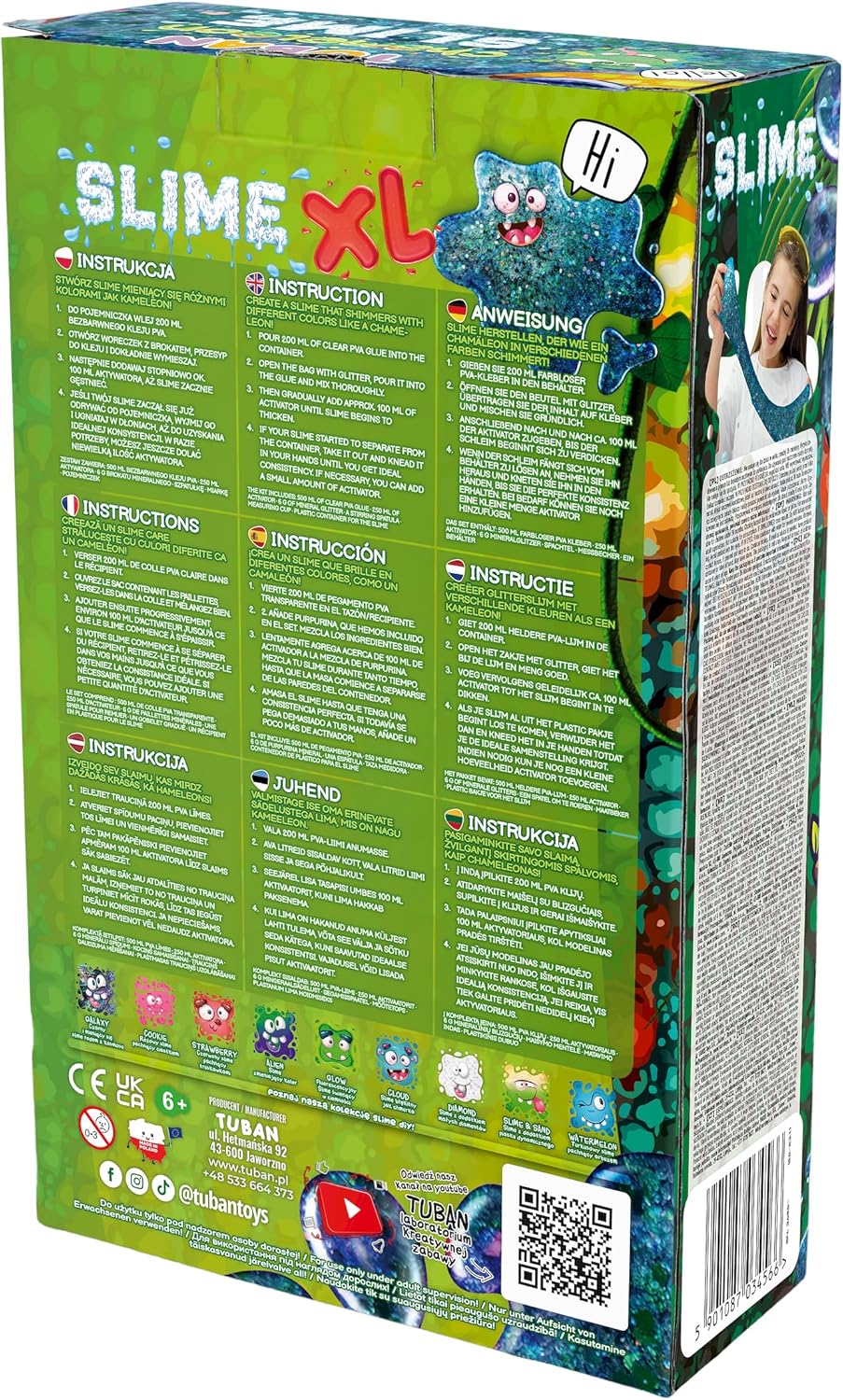 TUBAN DIY Tuban Slime Set - Glue - Activator - Neon Glitter - Container - Stirring Stick - Toy for Kids Chameleon XL