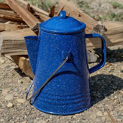 Miniatura 4 de Grip Percoladora de café (azul) - Acero esmaltado duradero - Prepara café sobre el fuego - Camping, senderismo, mochilero, pesca, caza - (8 tazas)