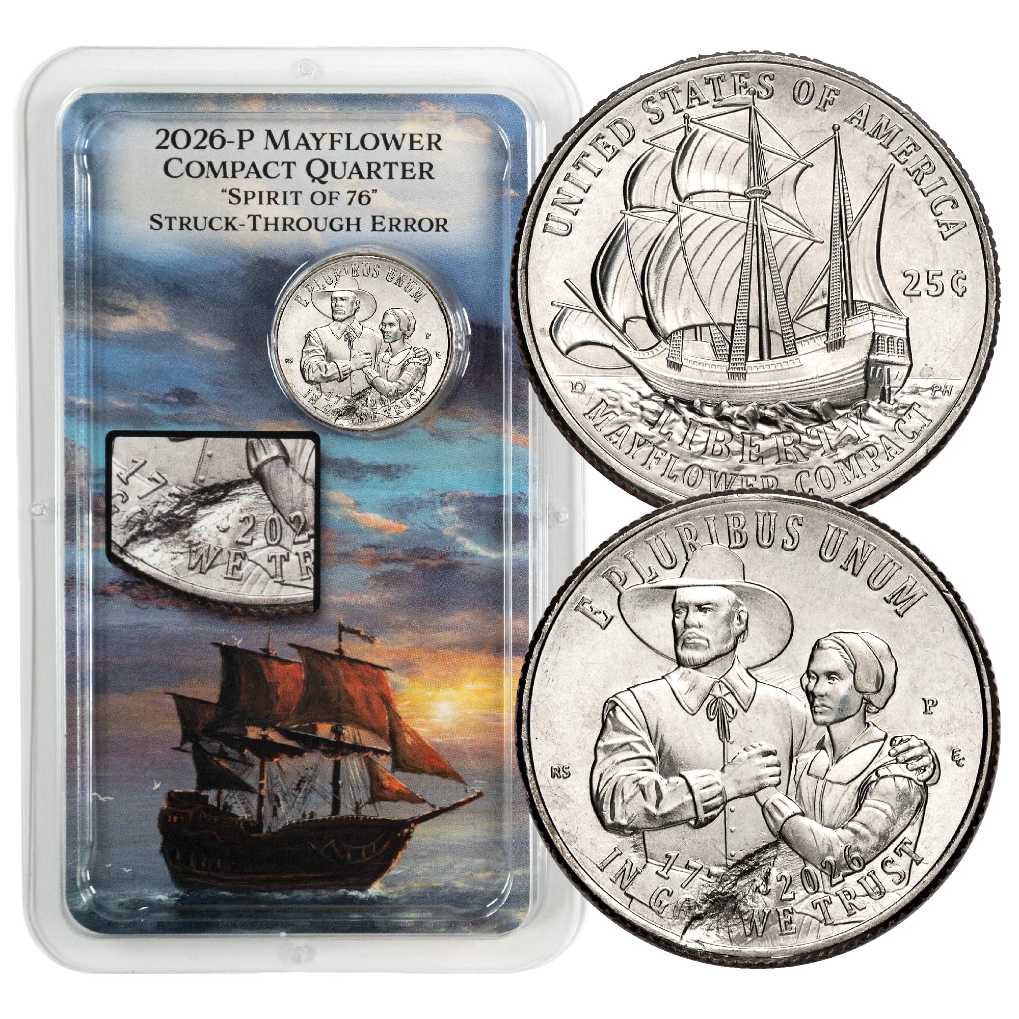 2026-P Mayflower Compact U.S. Semiquincentennial Quarter Struck-Through Error in Showpak