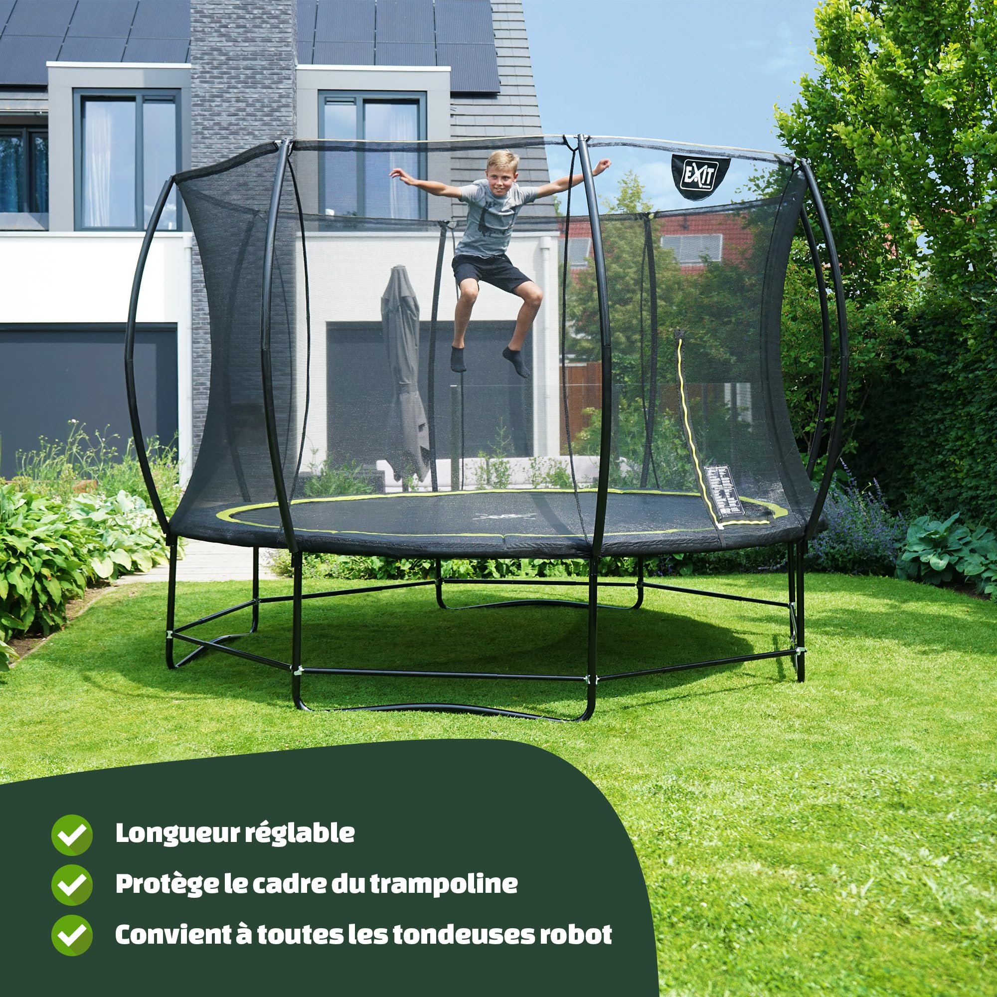 Arrêt pour Robot Tondeuse M de Trampoline EXIT Toys - pour Tondre l'herbe sous et Autour de Votre Trampoline - Protège Le Cadre du Trampoline - pour Divers Trampolines - Longueur Réglable - Lot de 2