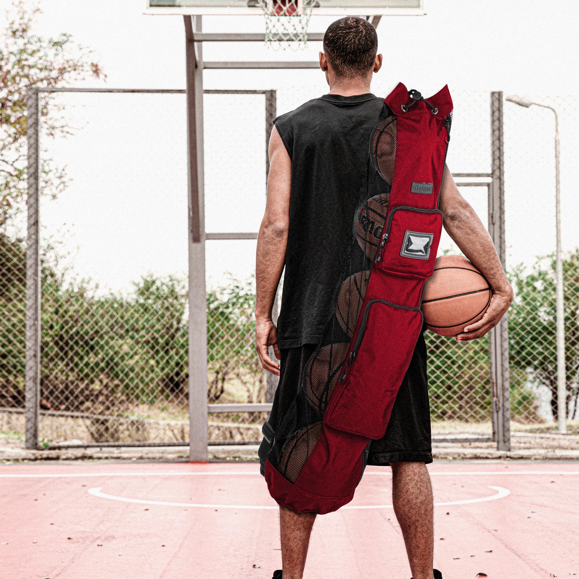 Fitdom Strapazierfähige XL-Basketballtasche mit Schultergurt, für Trainer mit 2 Fronttaschen für Coaching und Sportzubehör Dieser Teamschlauchträger kann bis zu 5 Basketbälle verstauen