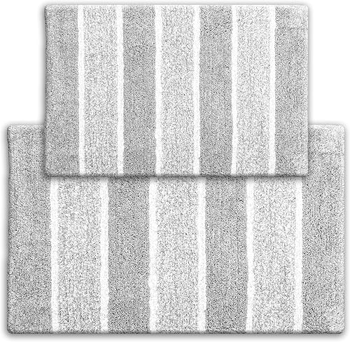 Chardin home Cordural Stripes - Juego de 2 alfombras de baño (17 x 24 pulgadas y 21 x 34 pulgadas), antideslizantes, lavables a máquina, felpa,