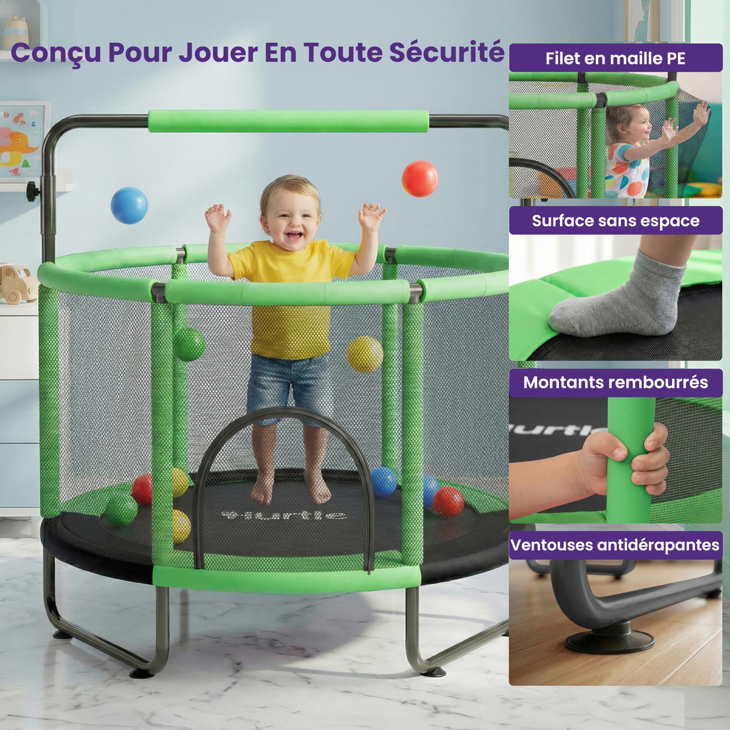 Hurtle Trampoline Enfant 140 cm avec Filet de Sécurité – Trampoline Jardin et Intérieur avec Balançoire, Sac de Frappe, Anneaux, 20 Balles, Structure Stable, Jeux Actifs dès 3 Ans
