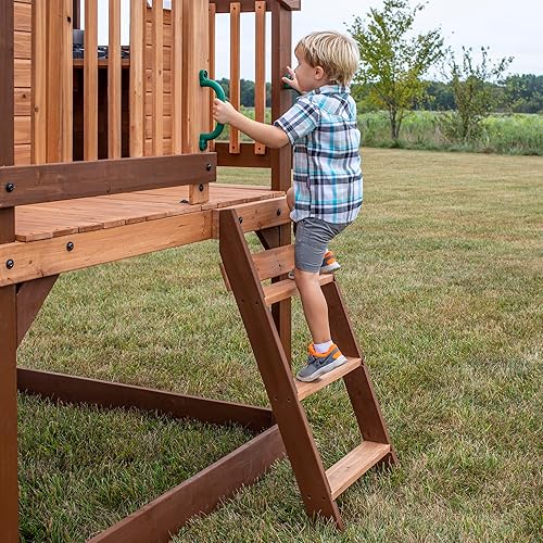 Miniatura 8 de Backyard Discovery Echo Heights - Casa de juegos elevada de madera de cedro para niños con tobogán ondulado, cocina de juegos, cubierta envolvente,