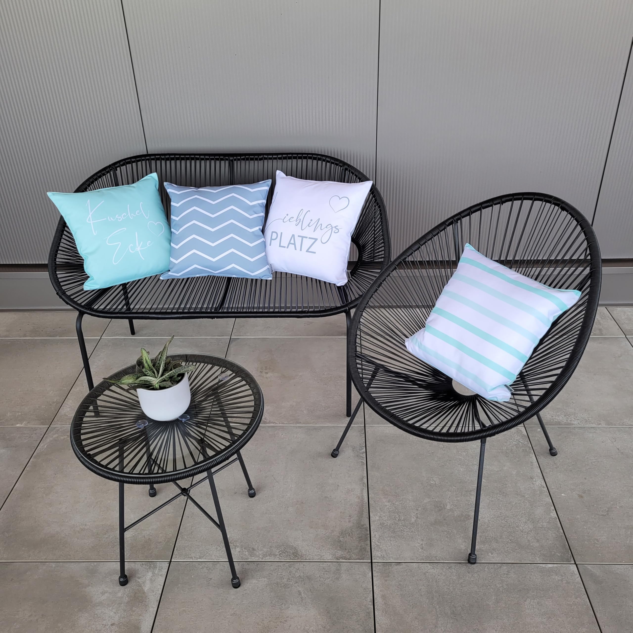 CB Home & Style Glastisch Beistelltisch Rund Acapulco Gartentisch Schwarz 50 cm Durchmesser Tisch aus Metall