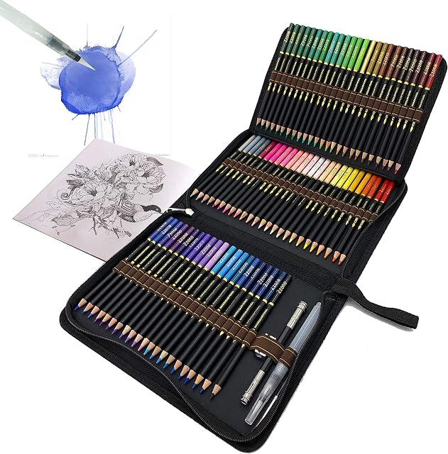 72 Professional Watercolour Pencils Set in Zip-Up Case for Great Results, Colouring Pencils For Adult Coloring Books, Kids Artist Art Drawing