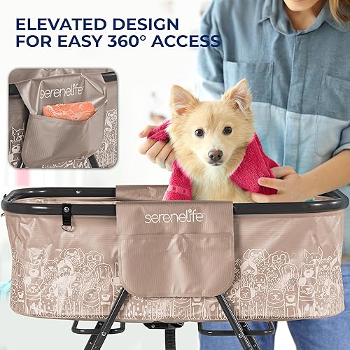 Miniatura 3 de SereneLife Bañera plegable para perros con altura ajustable, acceso de 360, manguera de drenaje y bolsillos de almacenamiento, estación de aseo de