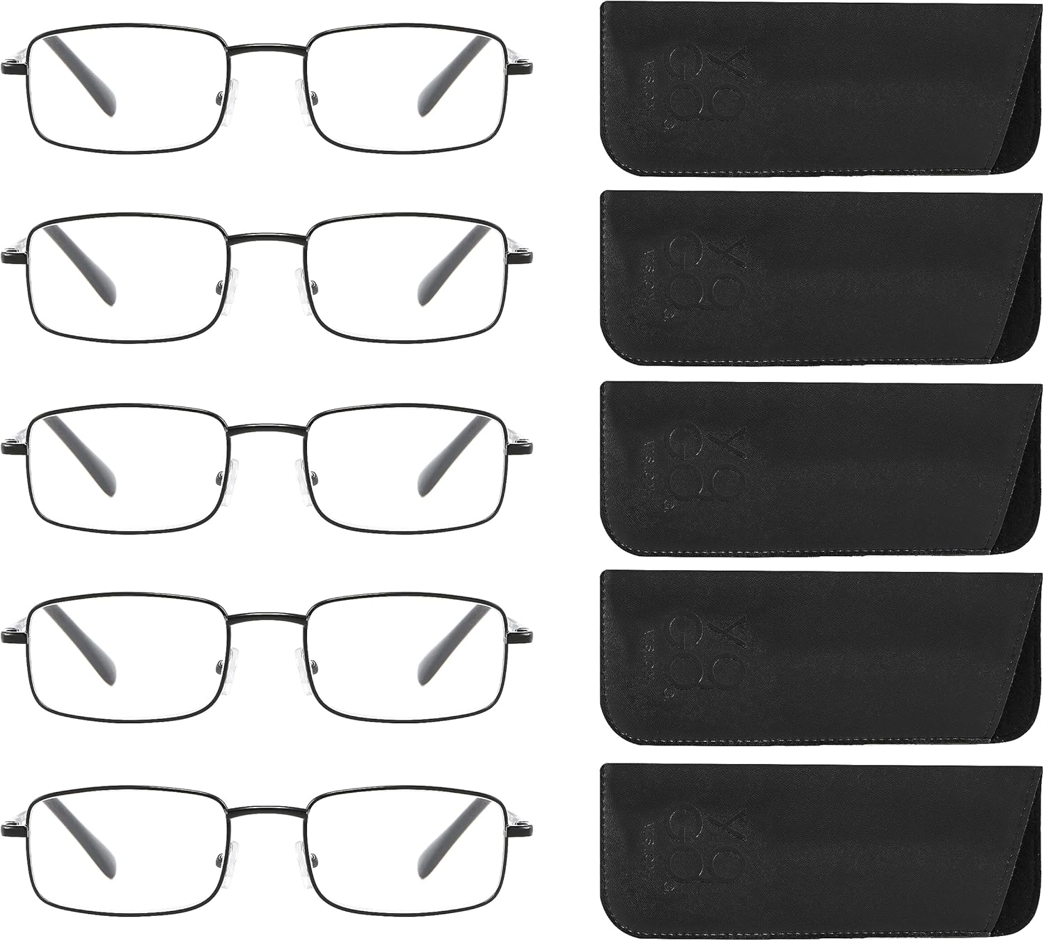 Yogo Vision Lentes de lectura para hombres y mujeres, lentes ligeros de ajuste estándar, estilo rectangular, filtro antirreflejo, 5 pares