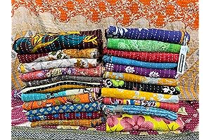 Single-Piece Twin Bedspread: Vintage Indian Quilt in Reversible Kantha Gudari Design