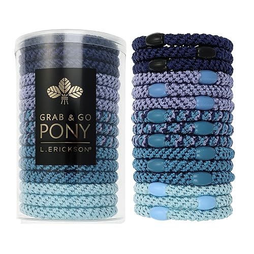 Miniatura 23 de L. Erickson Lazos para el cabello grueso, paquete de 15 tubos para poni Grab & Go - Bandas sin arrugas sin daños con fuerte sujeción para mujeres
