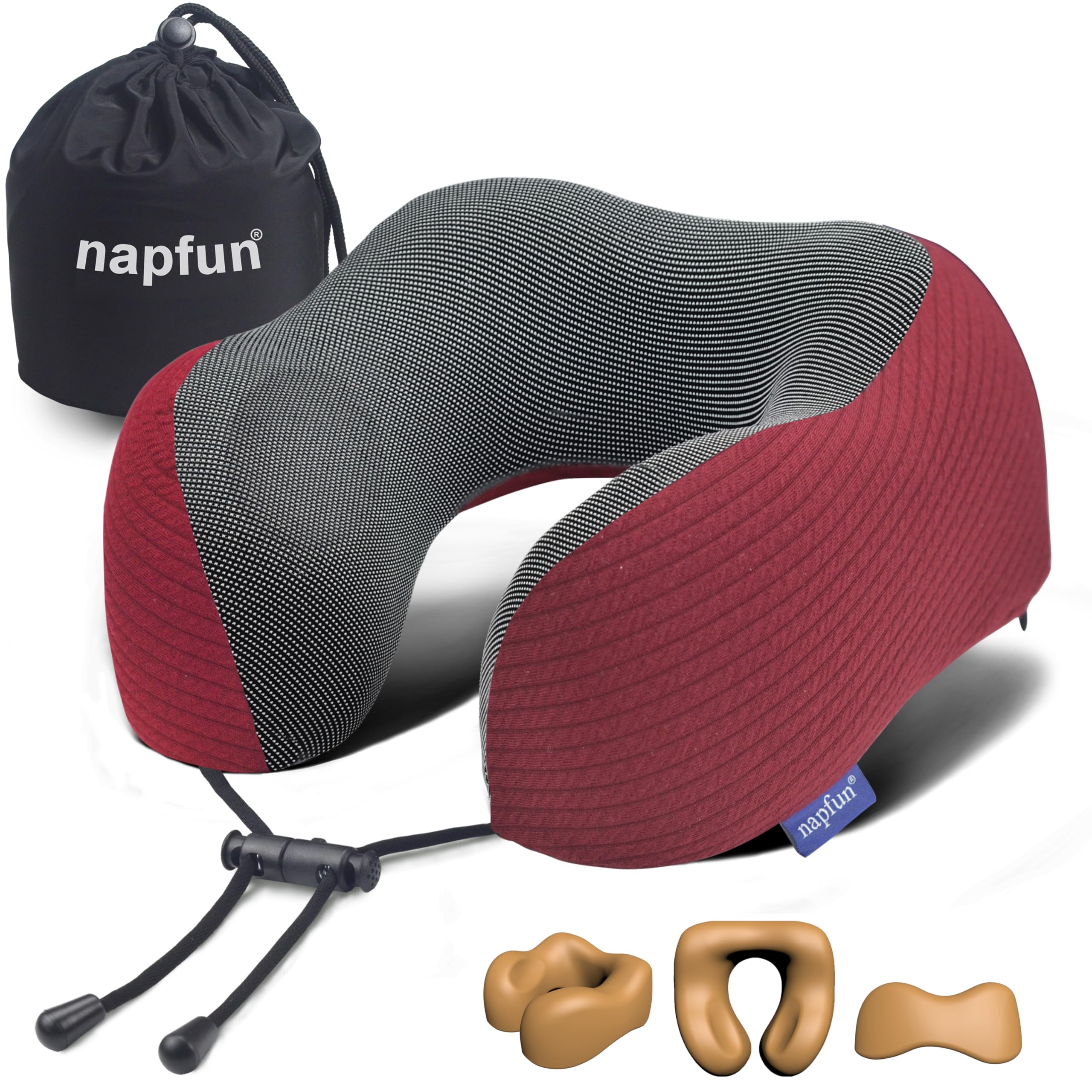 napfun Neck Pillow for Travel, Memory Foam Airplane Pillow, Burgundy