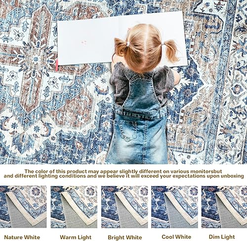 Miniatura 4 de koorlian Alfombra tribal bohemia de 5 x 7 pies, color verde azulado, suave, antideslizante y que se desprende para sala de estar, comedor, alfombra