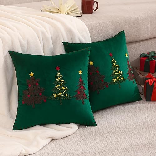 Miniatura 2 de Juego de 2 fundas de almohada de terciopelo de 18 x 18 pulgadas para árbol de Navidad, decoraciones de fiesta de Navidad, fundas de almohada