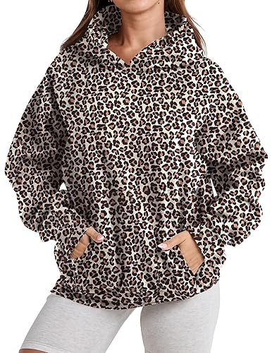 Womens Camo Hoodies Maple Leaf Print Oversized Hooded Pullover Shirt