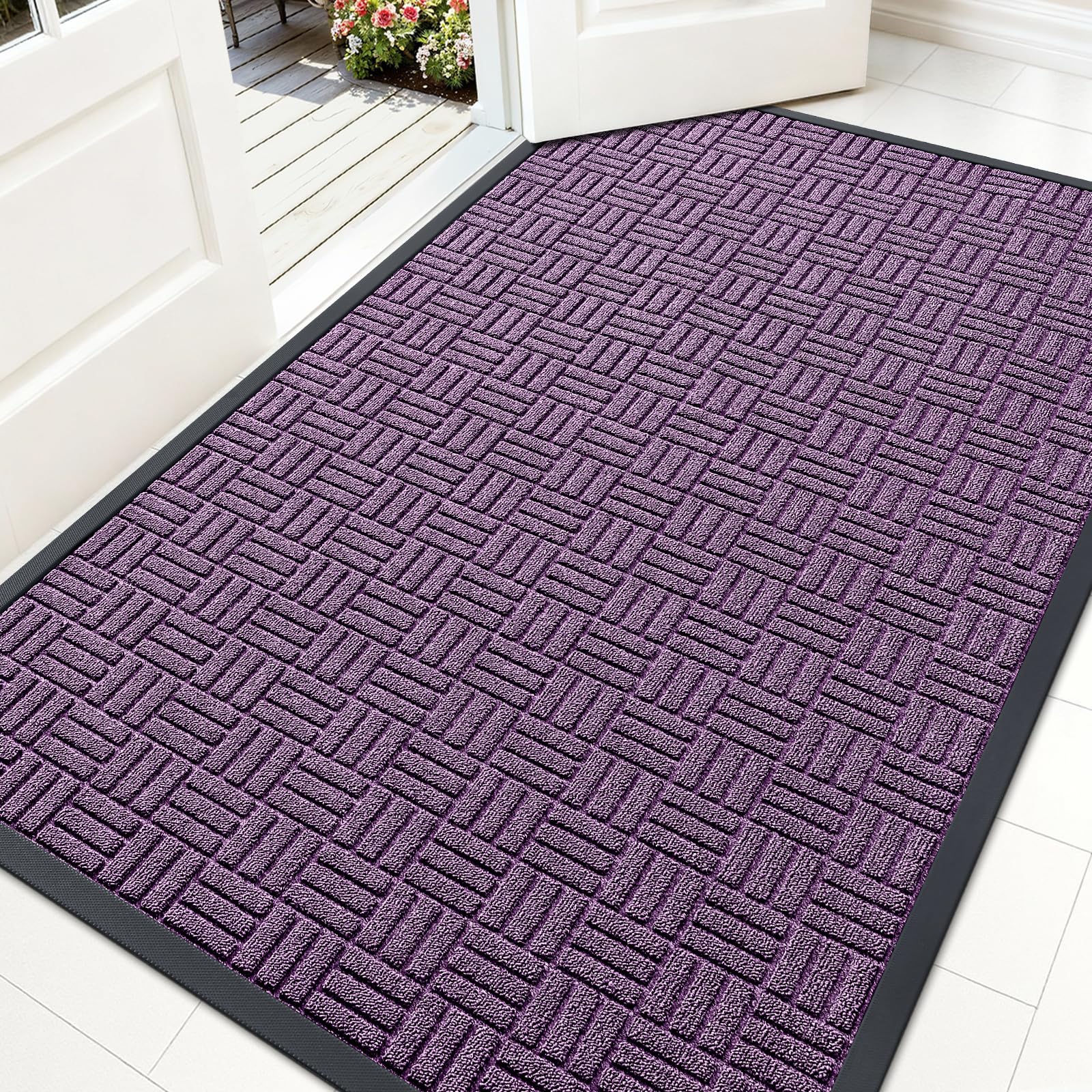 OLANLY Front Door Mat Outside Entrance 59x34, Heavy-Duty Rubber Doormat | Violet, Absorbent, Stain Fade Resistant, Non-Slip Backing, Low-Profile Indoor Outdoor Floor Mat for Entryway, Easy to Clean