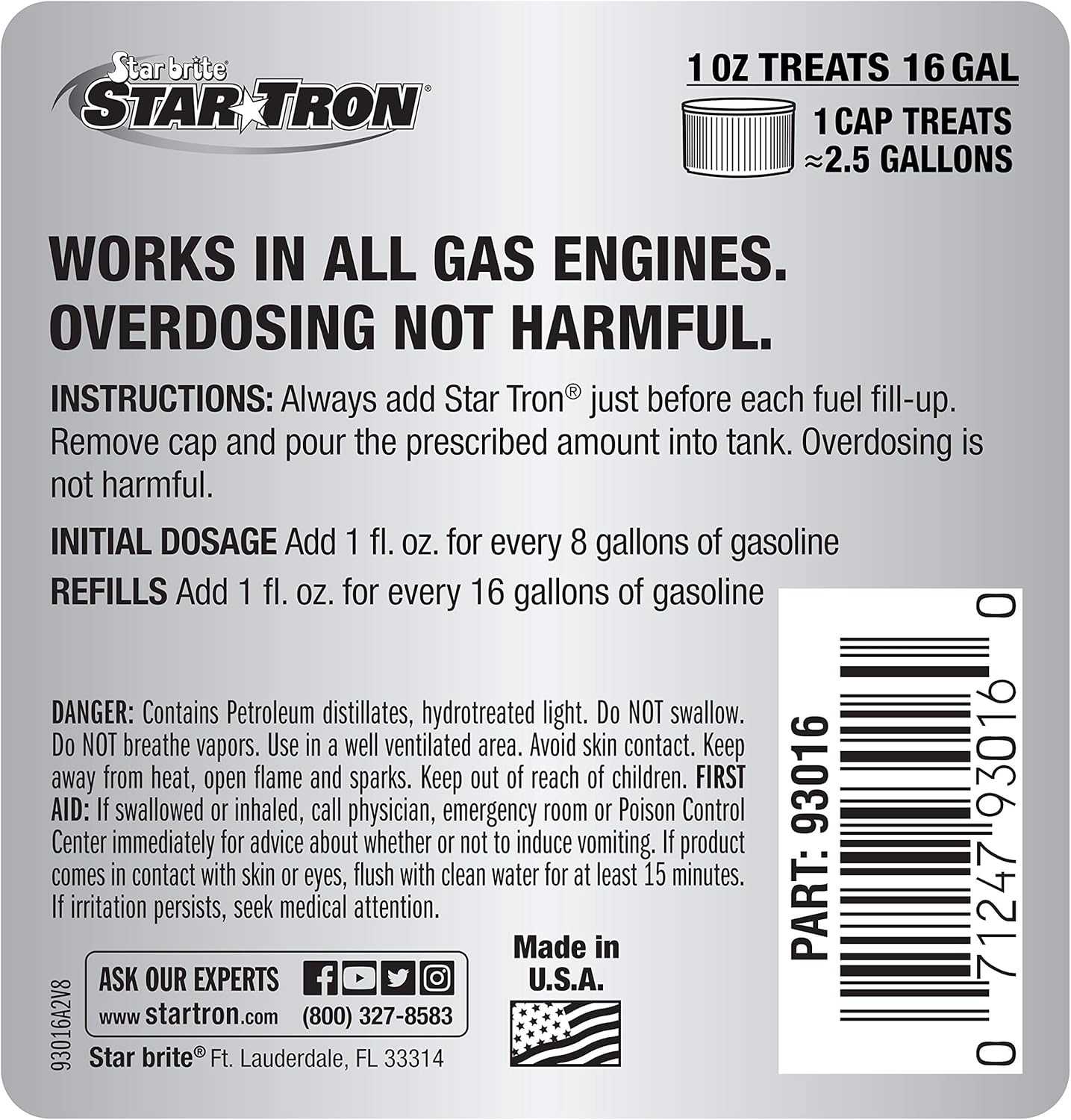 Star Tron Enzyme Fuel Treatment - Concentrated Gas Formula 16 oz - Treats 256 Gallons : Automotive