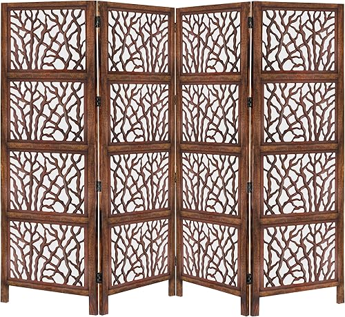 Rajashtan biombo de madera antiguo hecho a mano color marrón de 72 pulgadas de alto, esculpido en ambos lados, completamente reversible, muy