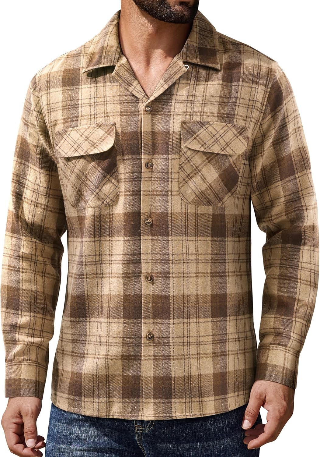 Alimens & Gentle Mens Flannel Shirts Long Sleeve Casual Plaid Button Down Shirt Jacket Work Daily Shackets with Pockets - Image 2