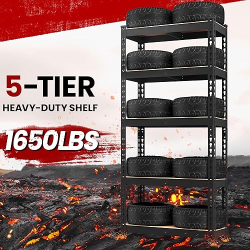 Miniatura 6 de Yaheetech Paquete de 2 estantes de pie ajustables de 5 niveles para garaje, estante de metal resistente, 27.5 pulgadas de ancho x 12 pulgadas de