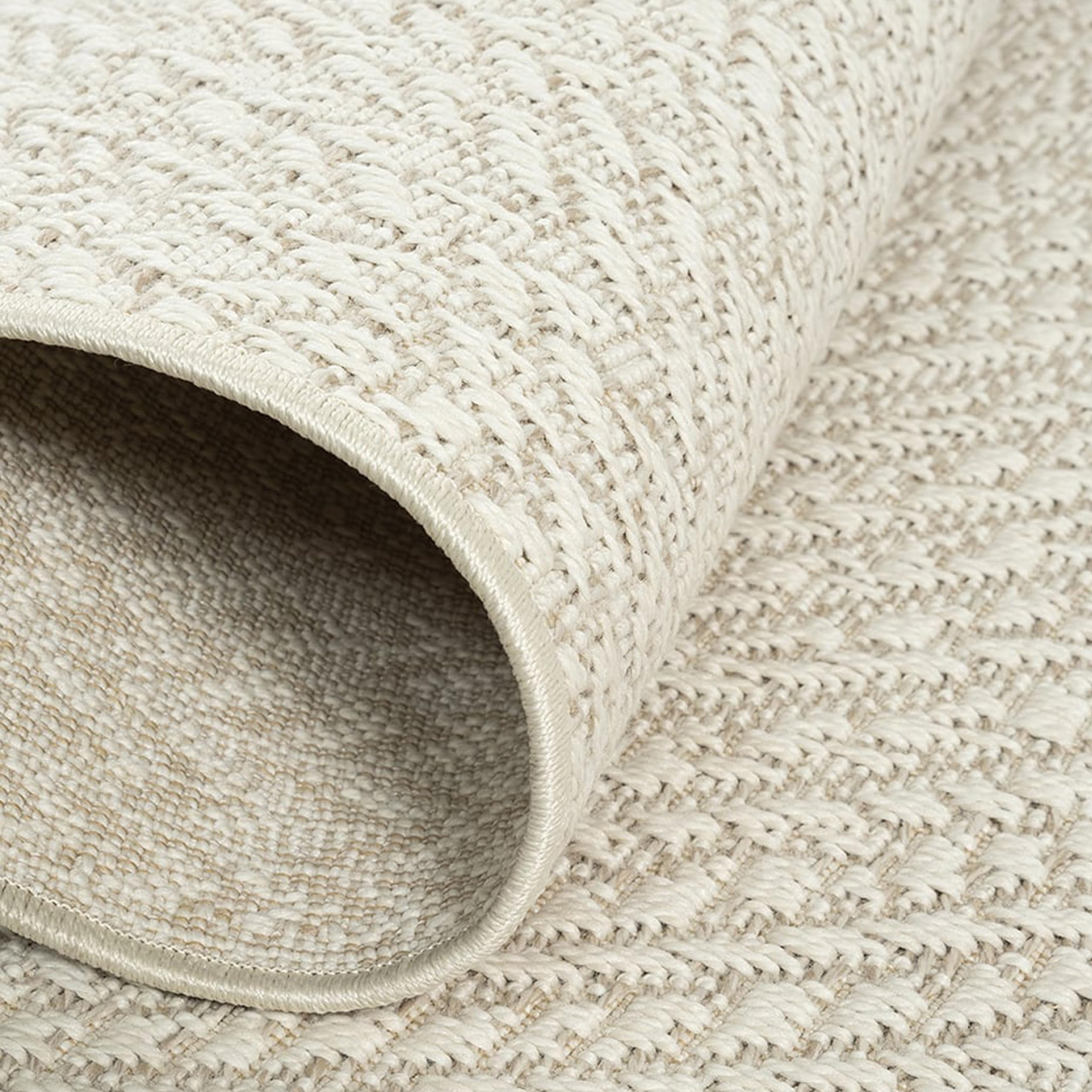 CARPETIA Dywan do wnętrz i na zewnątrz, chodnik mały, na balkon, taras, do ogrodu zimowego, odporny na warunki atmosferyczne, z juty, okrągły wzór, kremowy, 60 x 180 cm