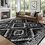 BESTSWEETIE Area Rug 8x10 for Living Room Southwest Washable Rugs Western Aztec Soft Low Pile Non Slip Print Pattern Indoor Carpet for Bedrooms Dining Room, Black