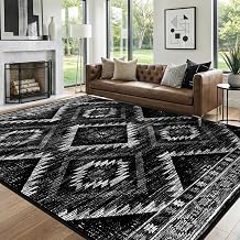 BESTSWEETIE 6x9 Washable Area Rug for Living Room Bedroom Black | Soft Western No Slip Low Pile Print Foldable Indoor for Kitchen Dining Room