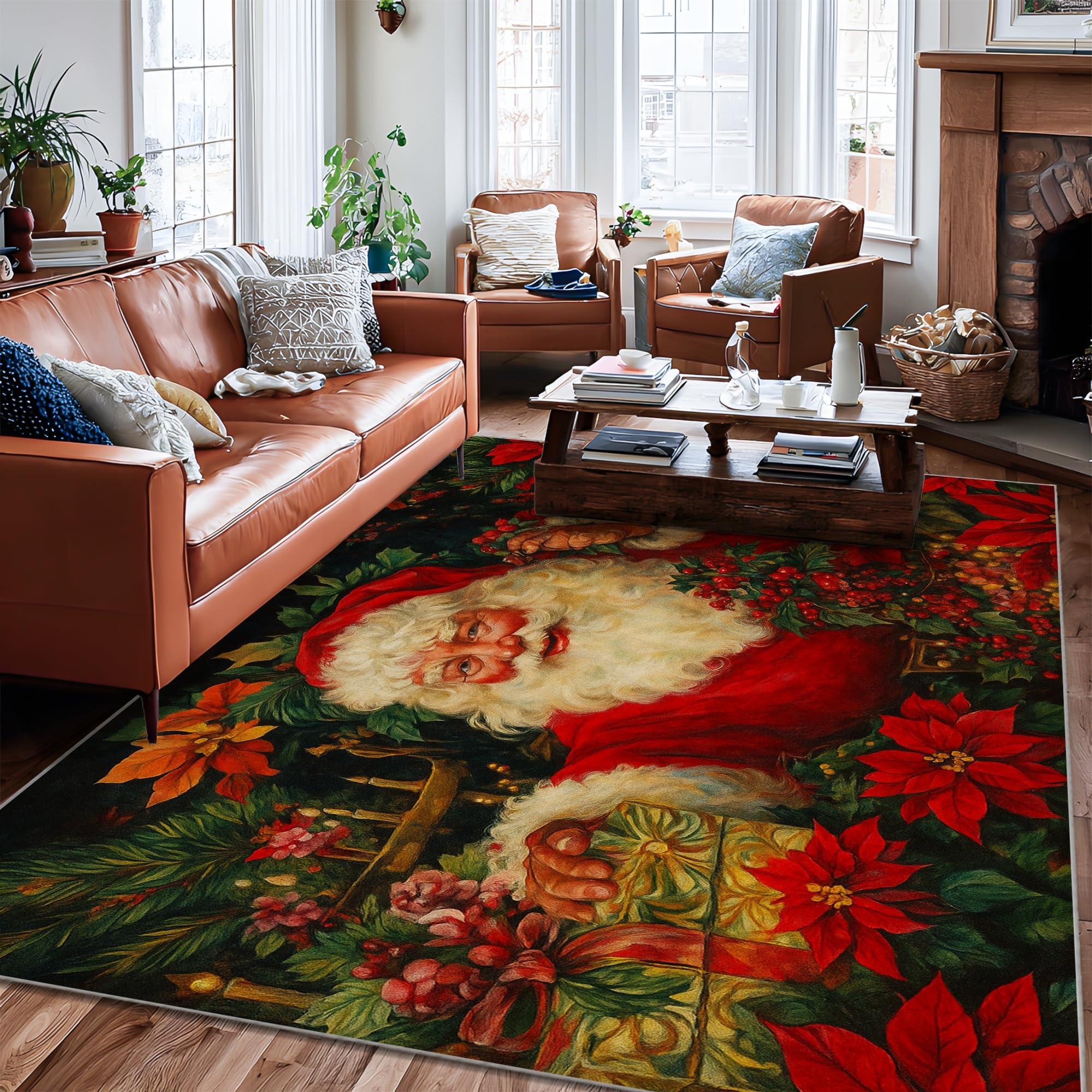 Tapis Père Noël poils courts anti-poussière 1,8x2,7m pour couloir et cuisine