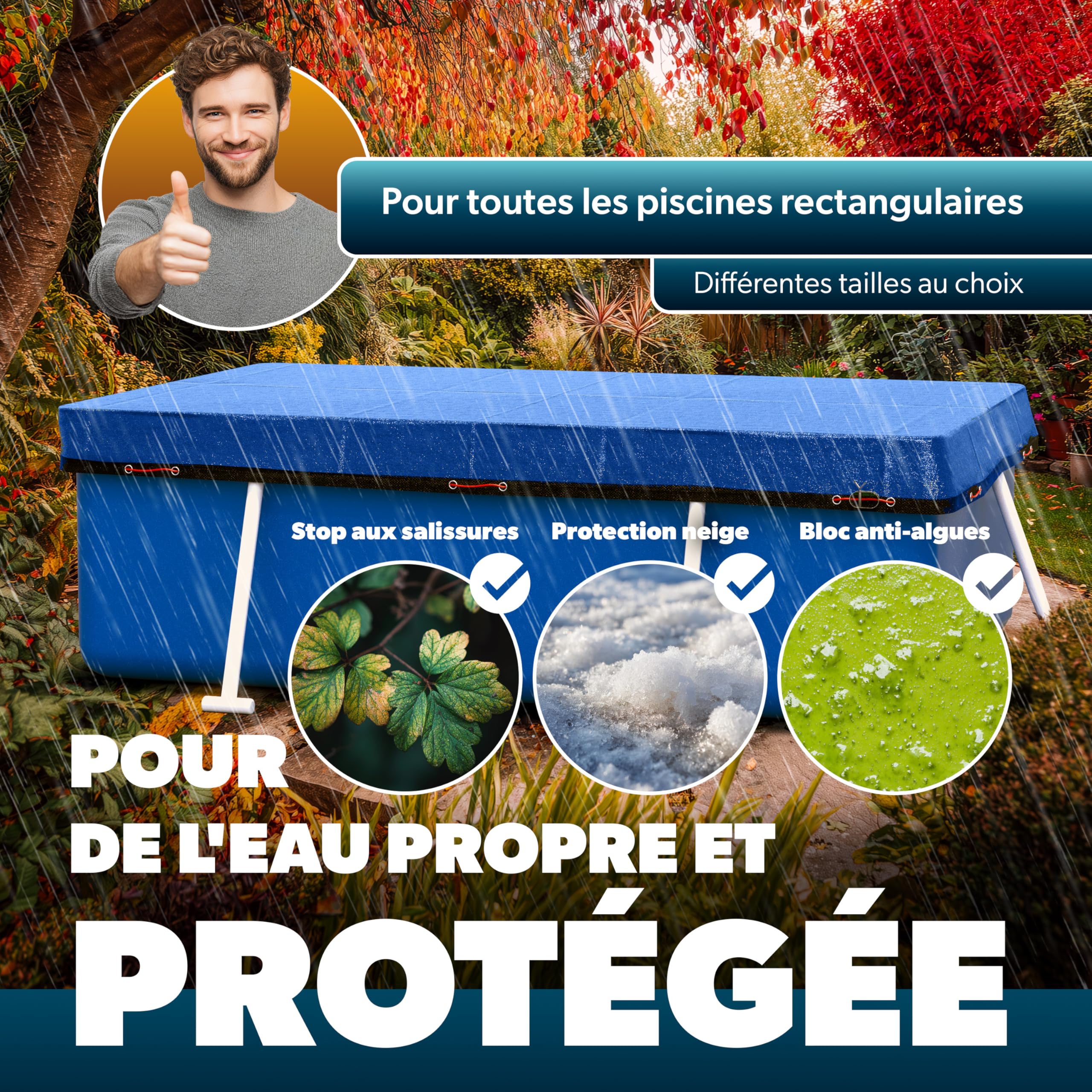 poolomio® Bâche de Piscine rectangulaire 600 × 300 cm | Couverture 2-en-1 Solaire & hivernage 6 × 3 m | Bâche Robuste 200 g/m² PE | Protection UV Anti-algues saletés| Dimensions réelles: 680 x 380 cm