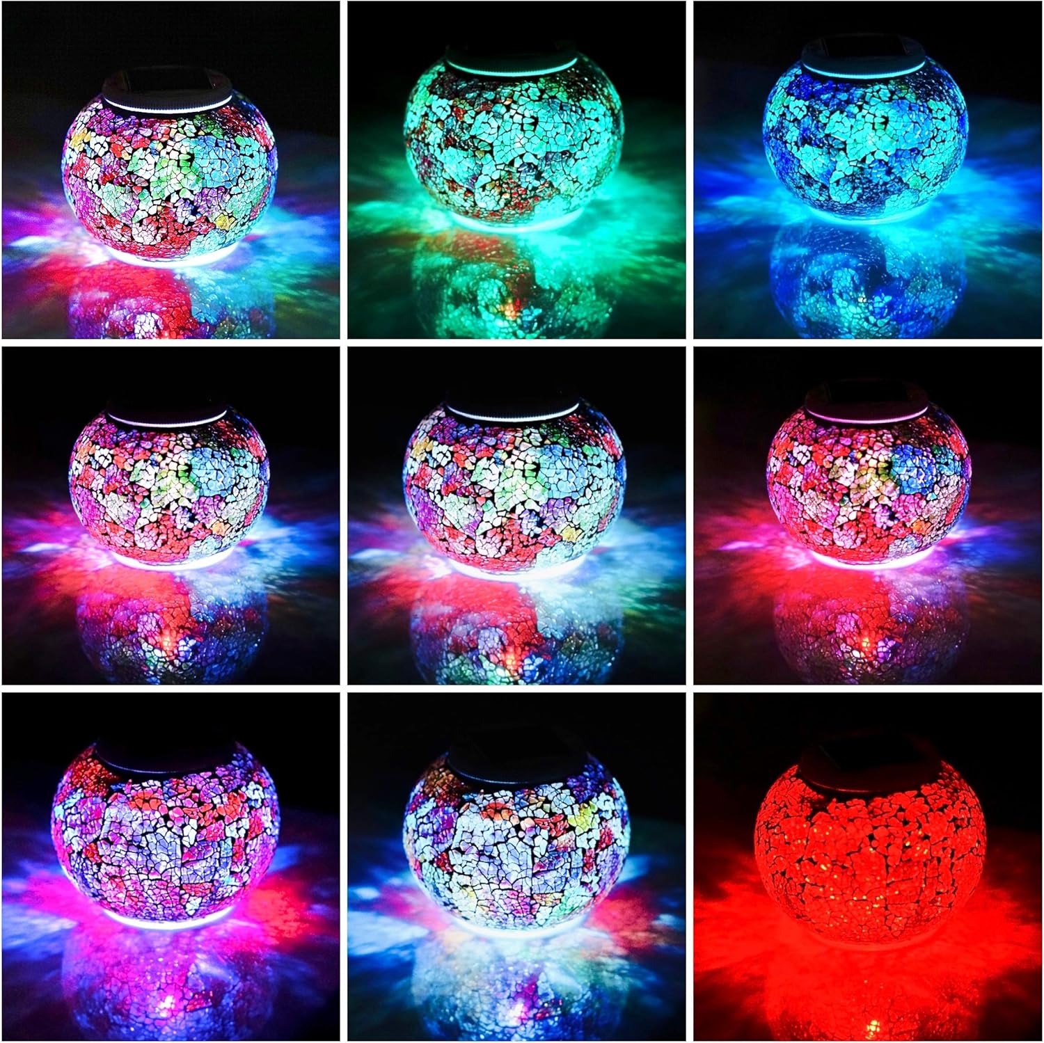 Solar Glass Ball Light Color Changing Mosaic Crackle Table Lamps Waterproof LED Night Light for Bedroom Yard Patio Christmas Decorations (Crackle Glass, Multi-Colored)