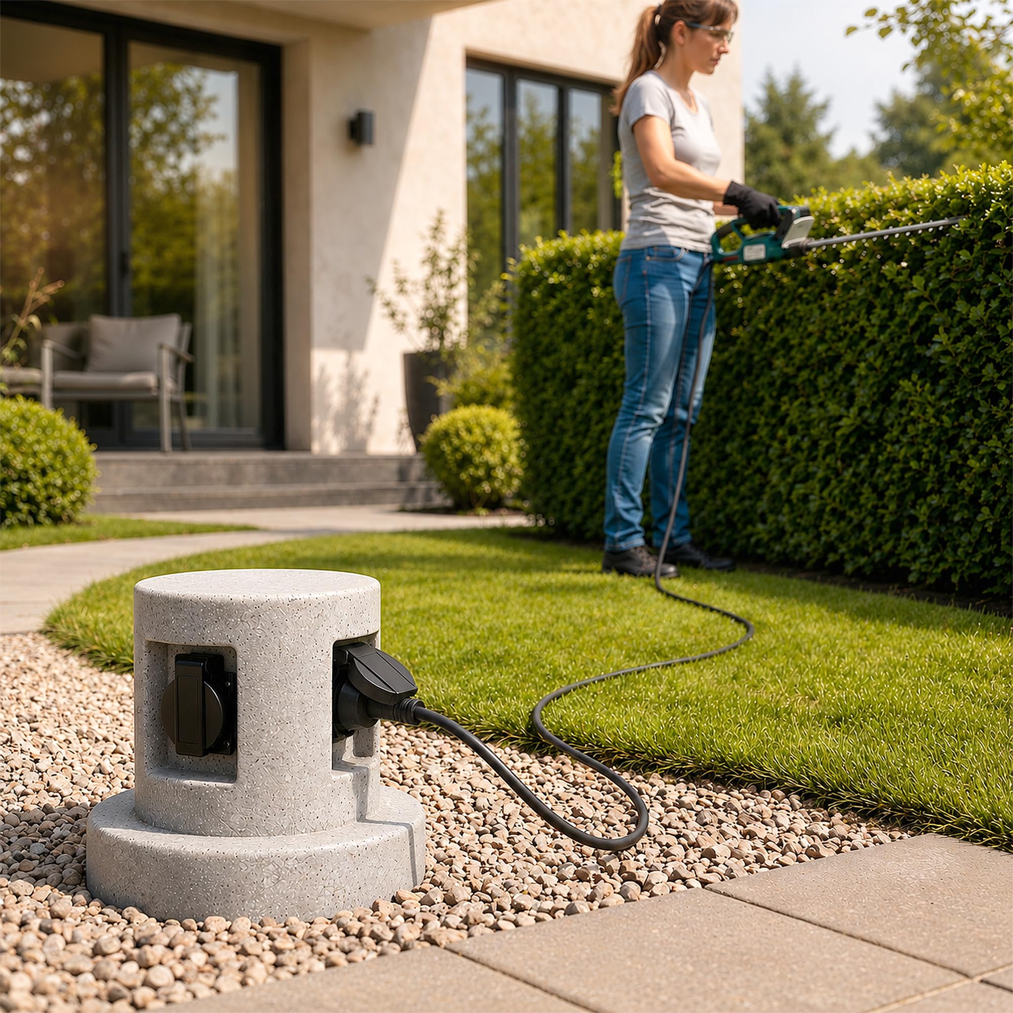 SSC-LUXon BAWI Gartensteckdose Steinoptik mit 4 Steckdosen - Outdoor Mehrfachsteckdose 4-fach IP44 - Außensteckdose Garten Granitoptik