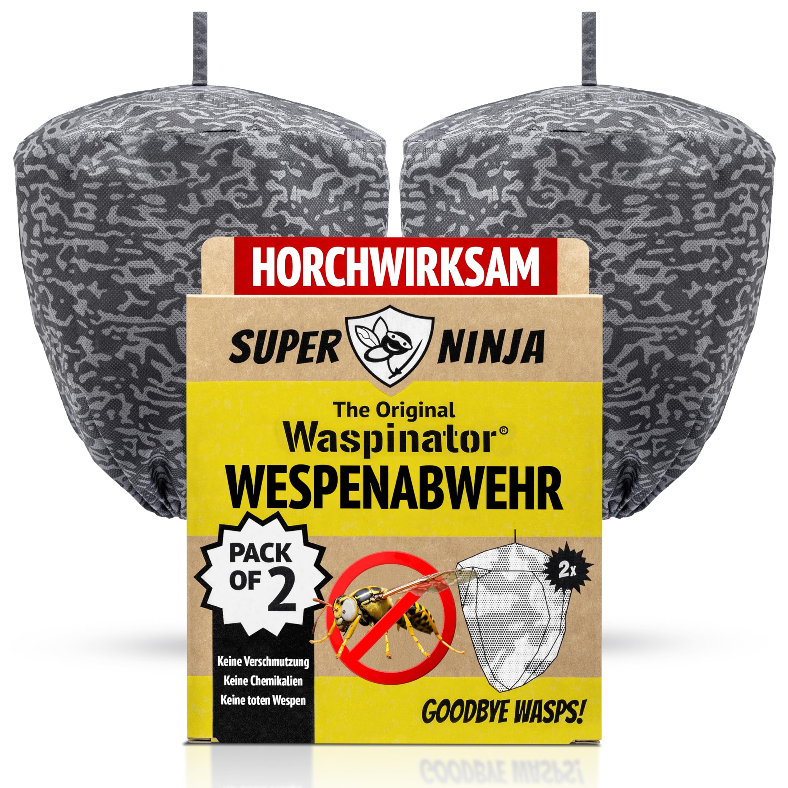 Waspinator Wespennest Attrappe – 2 Pack, Wespenabwehr Mittel zum Aufhängen im Freien, Anti-Wespen Nestattrappe, wasserdichte und reißfeste Abschreckung für den Außenbereich