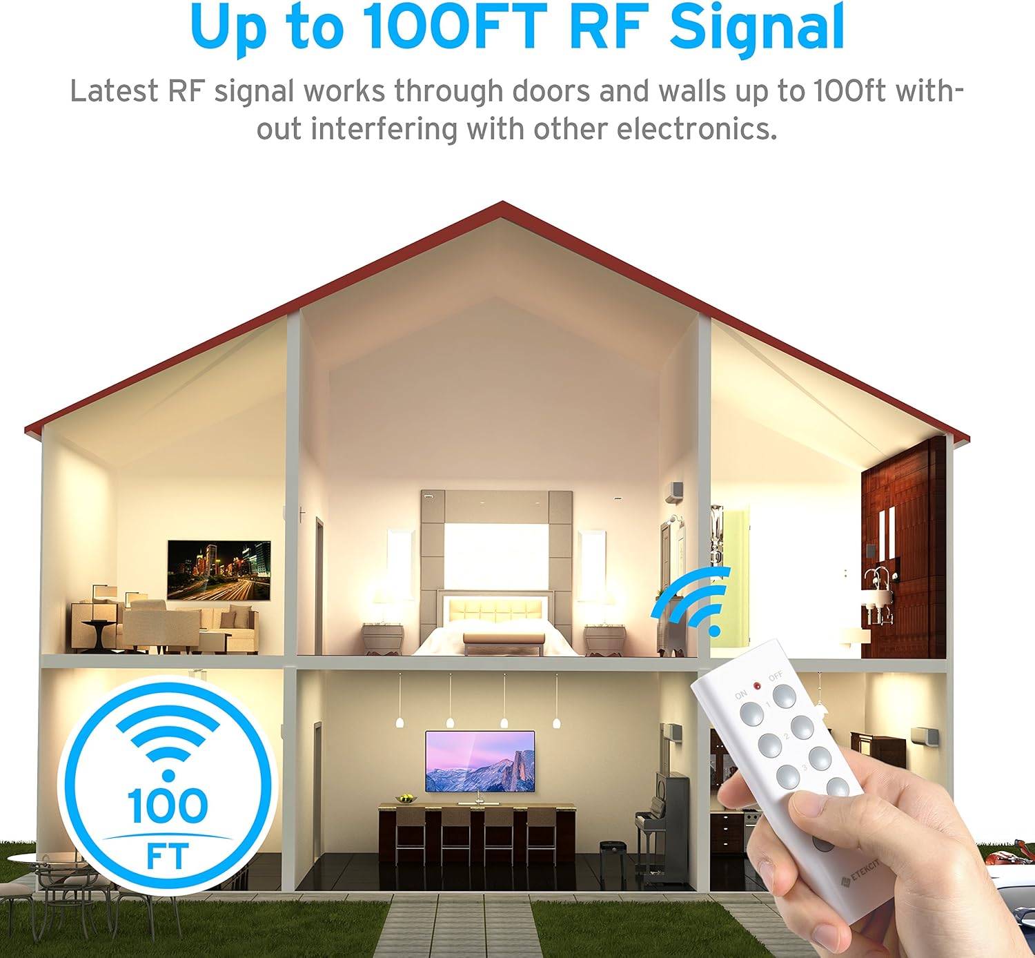 Creative Product Etekcity Upgraded Wireless Remote Control Electrical Outlet Switch for Lights and Household Appliances, Up to 100 ft, FCC Certified, ETL Listed, White (Learning Code)