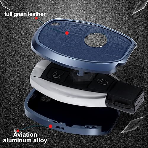 Miniatura 4 de Funda de piel azul y marco de aluminio para llave inteligente compatible con Benz A B C CLA CLS E G GL GLA GLC GLE GLK GLS GT M R S SL SLC SLK SLS