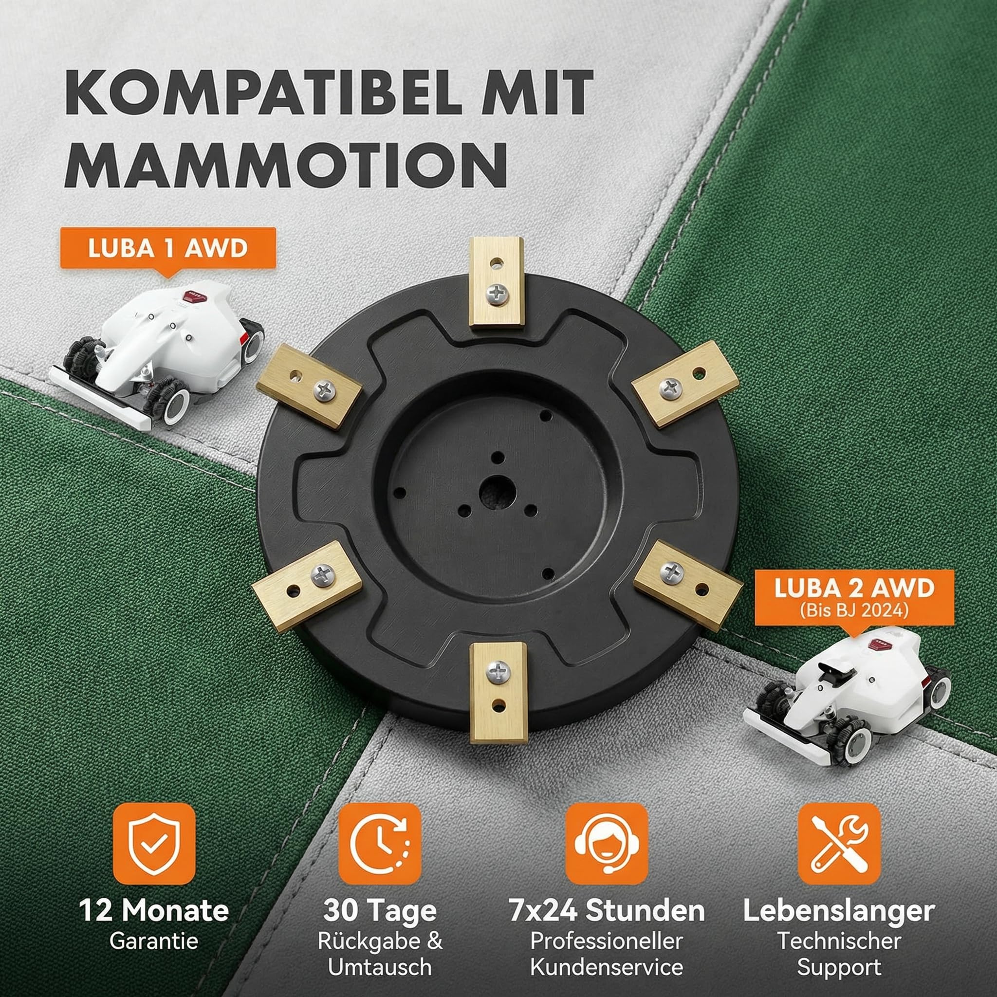 2 pièces de plateau de couteau + 12 pièces de lames compatibles avec Mammotion LUBA1 AWD & LUBA2 AWD, plateau de coupe premium en plastique renforcé de fibres de verre - disque de couteau pour robot