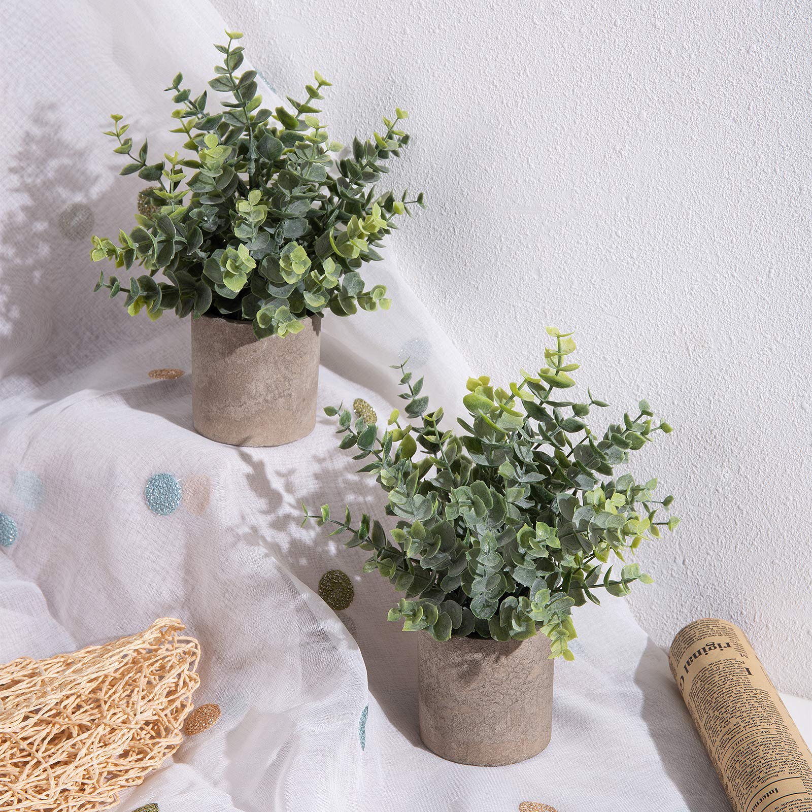 Paoripets 2 stuks kunstmatige eucalyptus potplanten kleine nepplanten in potten faux eucalyptus potplanten set voor thuis plank decoratie kantoor tafel desktop decoratie