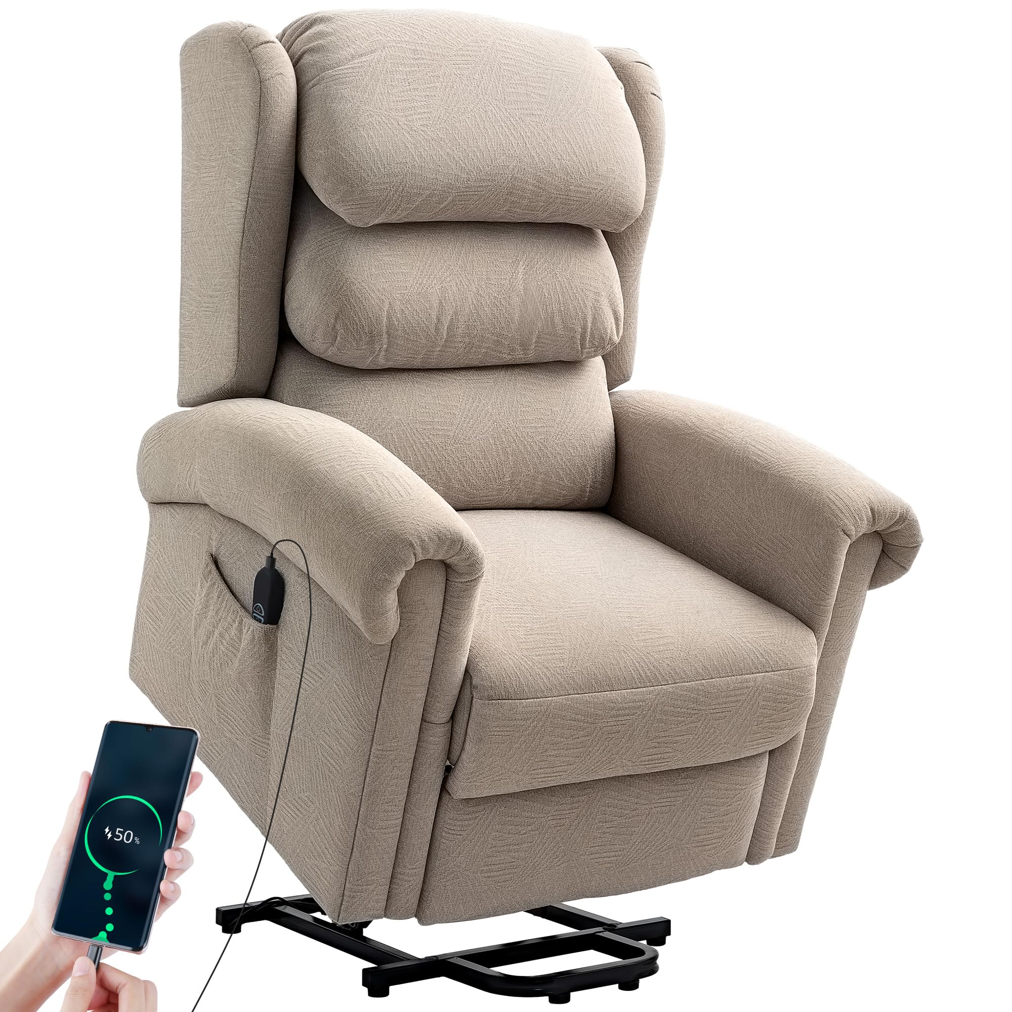 HOMCOM Power Lift Recliner Chair For Elderly With Remote Control - Khaki  | TJ Hughes