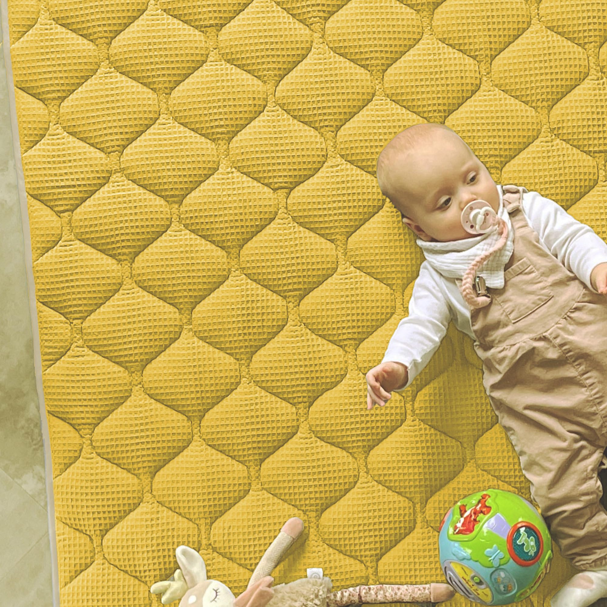 Sanosoft® Krabbeldecke - rutsch- & wasserfest - Made in Germany Senfgelb 120x120cm