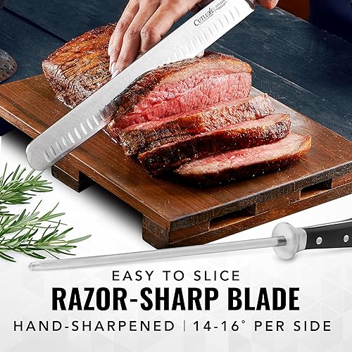 Miniatura 3 de Cutluxe Juego de cuchillos de barbacoa  Cuchillo de pechuga de 12 pulgadas y varilla de afilado de 10 pulgadas, juego de cuchillos de carnicero para